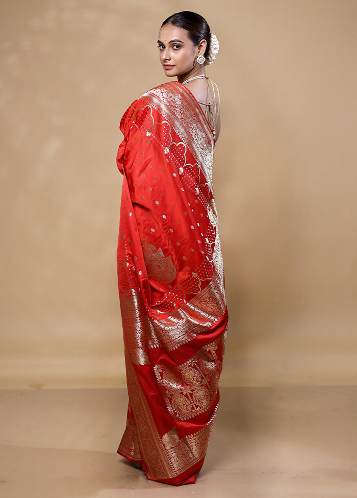 Red Banarasi Silk Saree With Blouse Piece Free Shipping For Sale