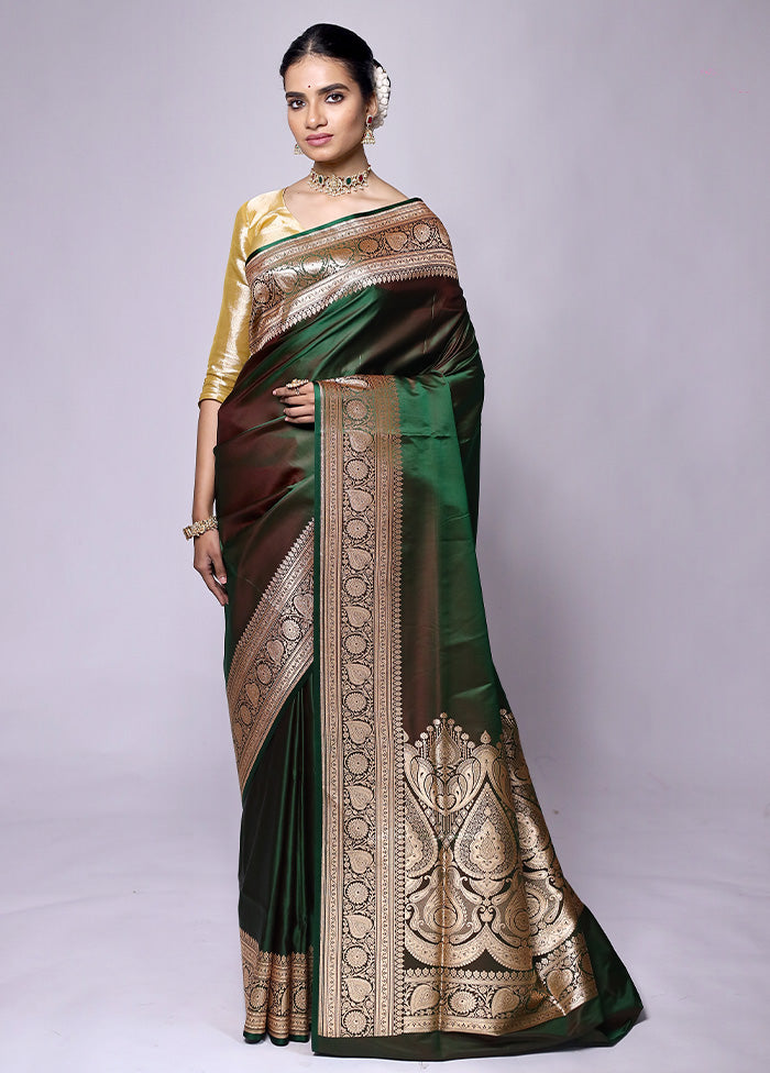 Green Banarasi Silk Saree With Blouse Piece Clearance Best Store To Get