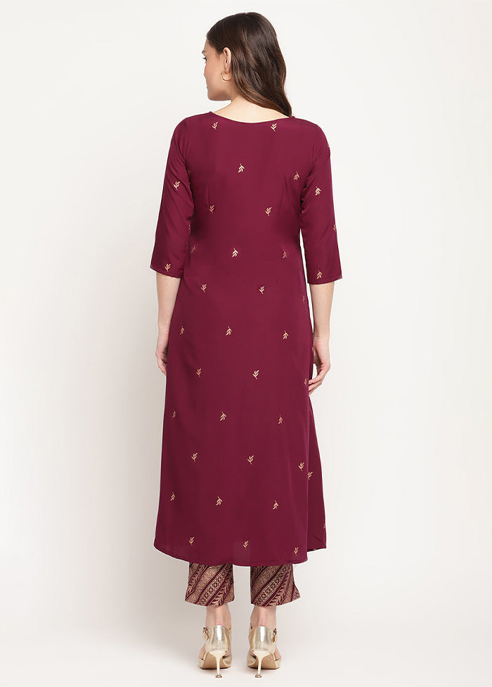 2 Pc Wine Readymade Silk Kurti Set Fashionable For Sale