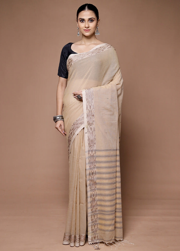 Cream Khadi Cotton Saree With Blouse Piece Buy Cheap Manchester