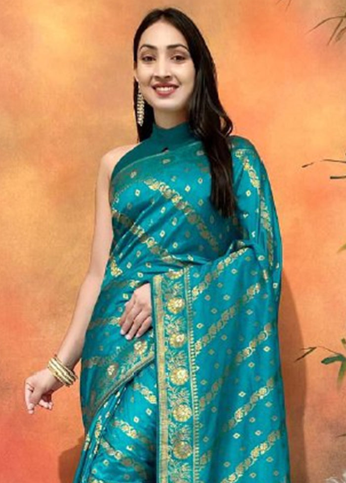 Rama Dupion Silk Saree With Blouse Piece Online For Sale