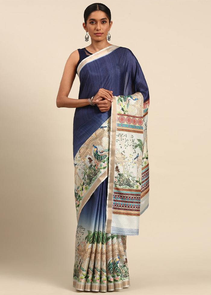 Navy Blue Cotton Saree With Blouse Piece Sale Pre Order