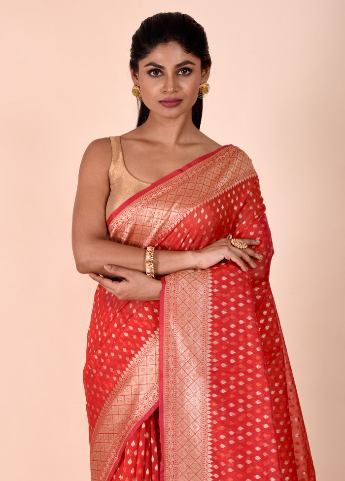 Red Kora Silk Saree With Blouse Piece Good Selling Online