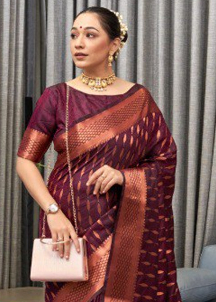 Burgundy Banarasi Silk Saree With Blouse Piece Buy Cheap Low Cost