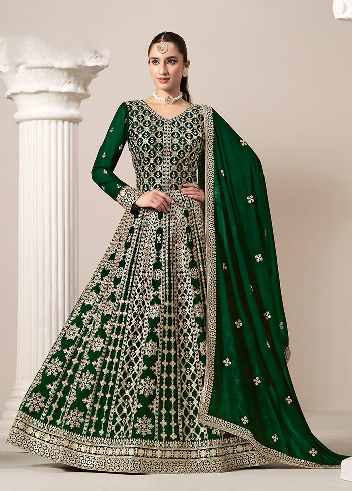 3 Pc Green Semi Stitched Georgette Suit Set Discount Shop