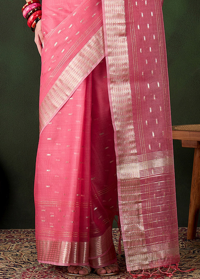 Pink Organza Saree With Blouse Piece Big Discount For Sale