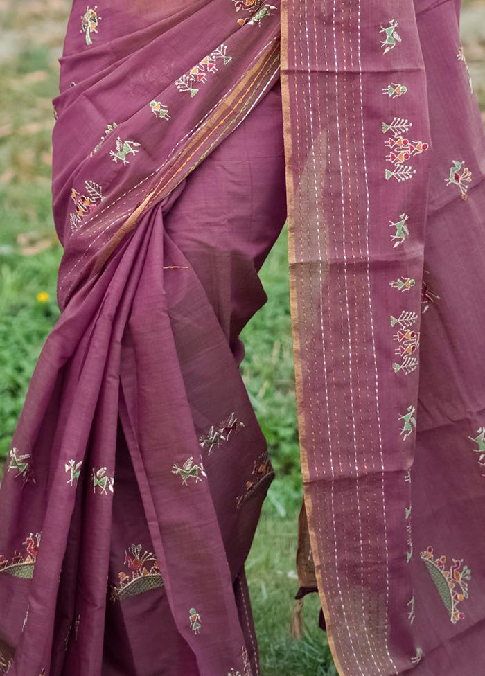 Purple Tussar Silk Saree With Blouse Piece Shop Offer