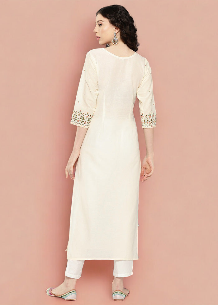 Off White Pure Readymade Cotton Kurti Online