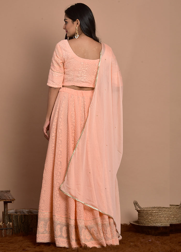 Peach Georgette Readymade Lehenga Set With Dupatta Online