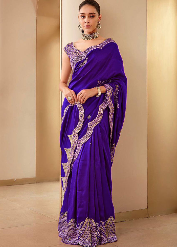 Purple Spun Silk Saree With Blouse Piece Sale Wide Range Of