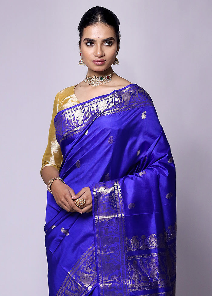 Blue Handloom Baluchari Pure Silk Saree With Blouse Piece Latest Collections Sale Online