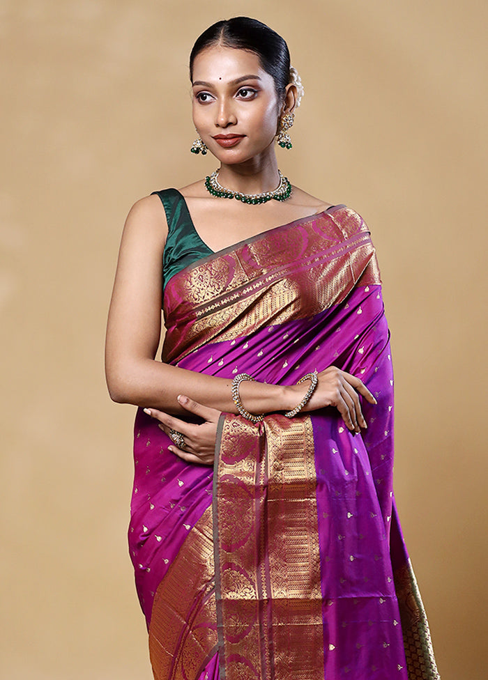 Purple Handloom Kanjivaram Pure Silk Saree With Blouse Piece 2025 Unisex Cheap Pice