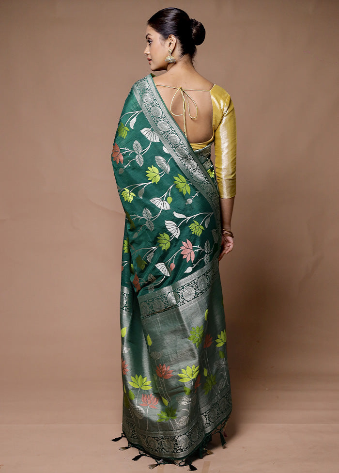 Green Dupion Silk Saree With Blouse Piece Cheap Sale 2025 Newest