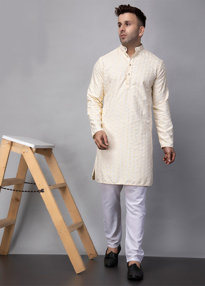 2 Pc off White Viscose Kurta Pajama Set Big Sale Cheap Online