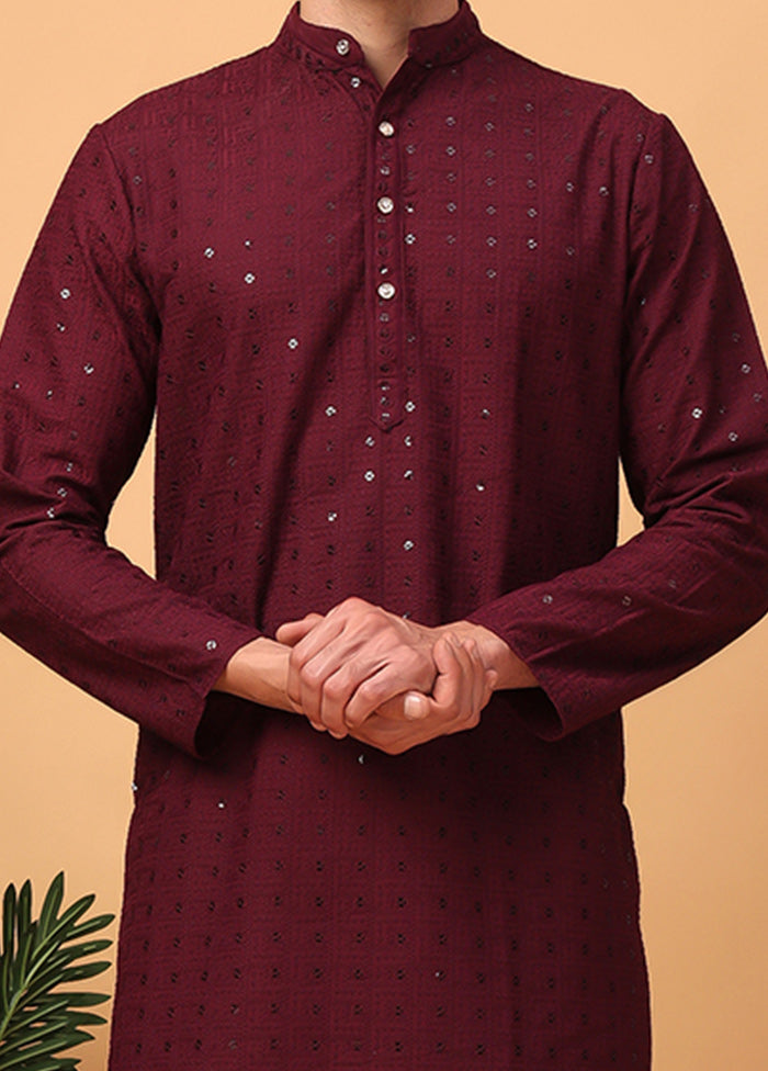 2 Pc Maroon Viscose Kurta Pajama Set Stockist Online