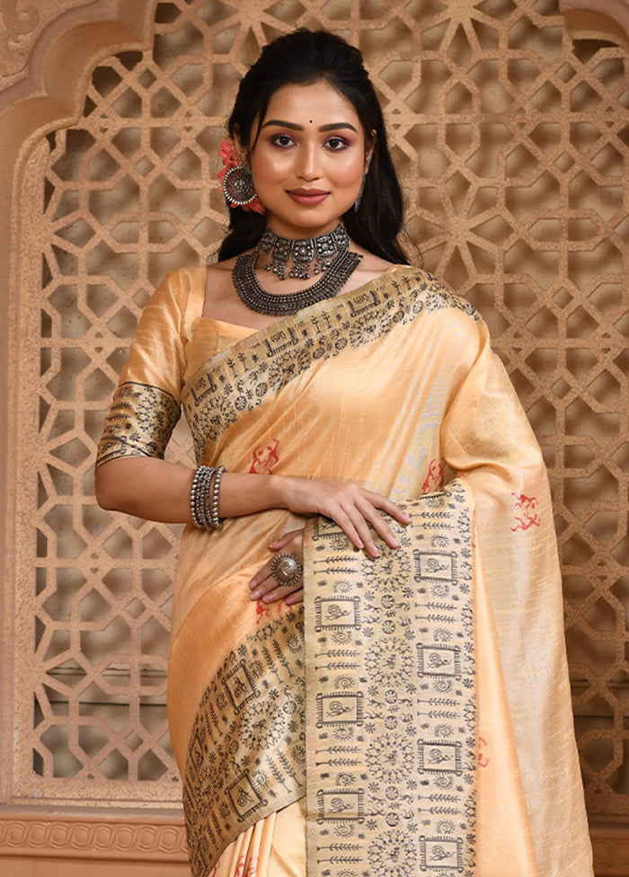 Cream Spun Silk Saree With Blouse Piece Clearance Fashionable