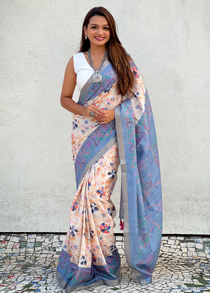 Blue Tussar Silk Saree With Blouse Piece Collections Online