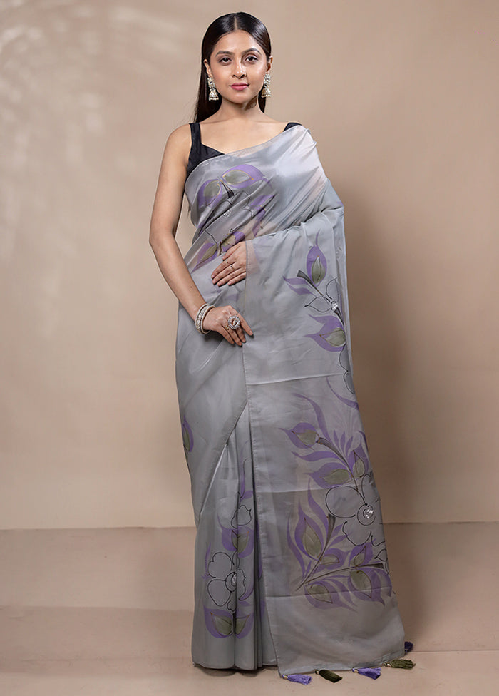 Grey Organza Saree With Blouse Piece Clearance Find Great