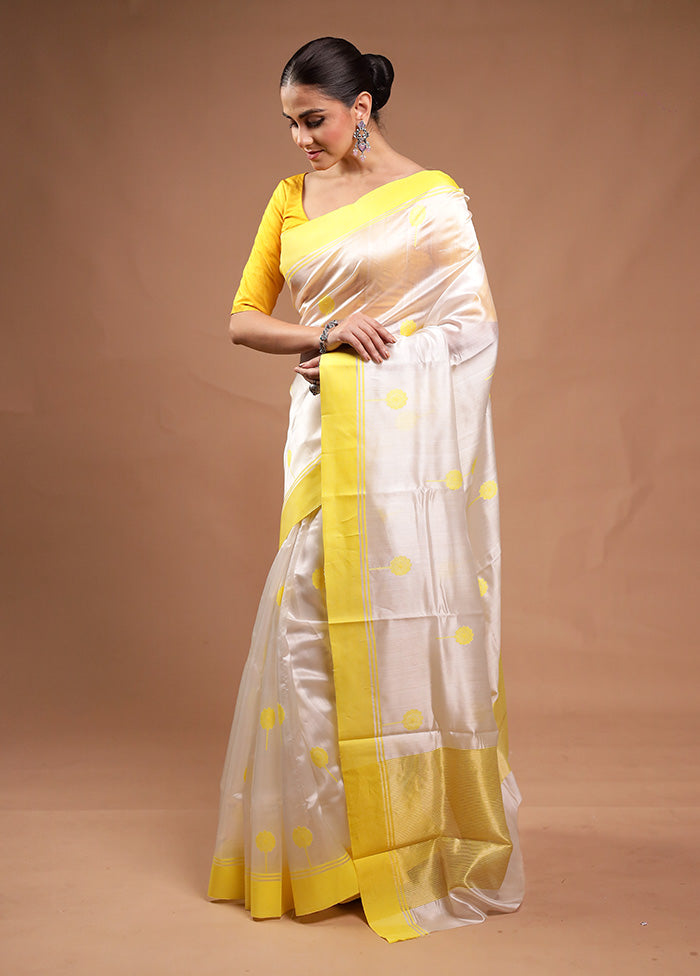 White Handloom Chanderi Pure Cotton Saree With Blouse Piece Low Shipping Cheap Pice