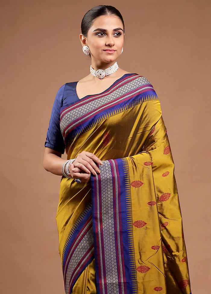 Mustard Kanjivaram Silk Saree With Blouse Piece Clearance 100% Guaranteed