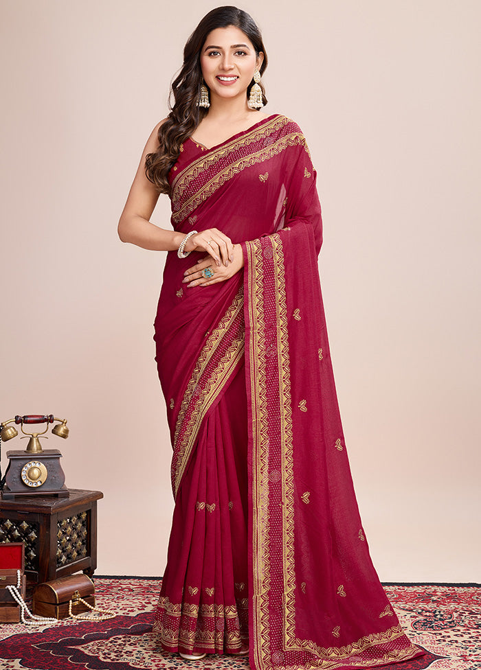 Red Spun Silk Saree With Blouse Piece Cheap Sale Best Wholesale