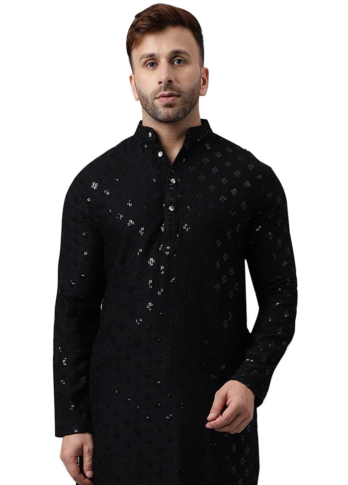 Black Silk Embroidered Kurta Huge Surprise