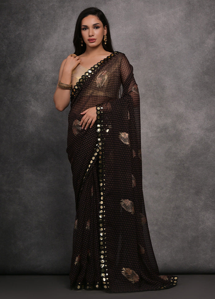 Black Chiffon Silk Saree With Blouse Piece Buy Cheap Pices