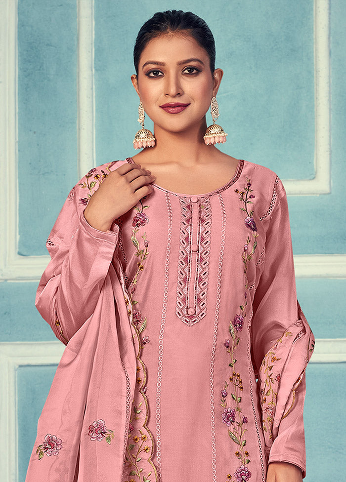 3 Pc Pink Unstitched Net Suit Set Cheap Online Online