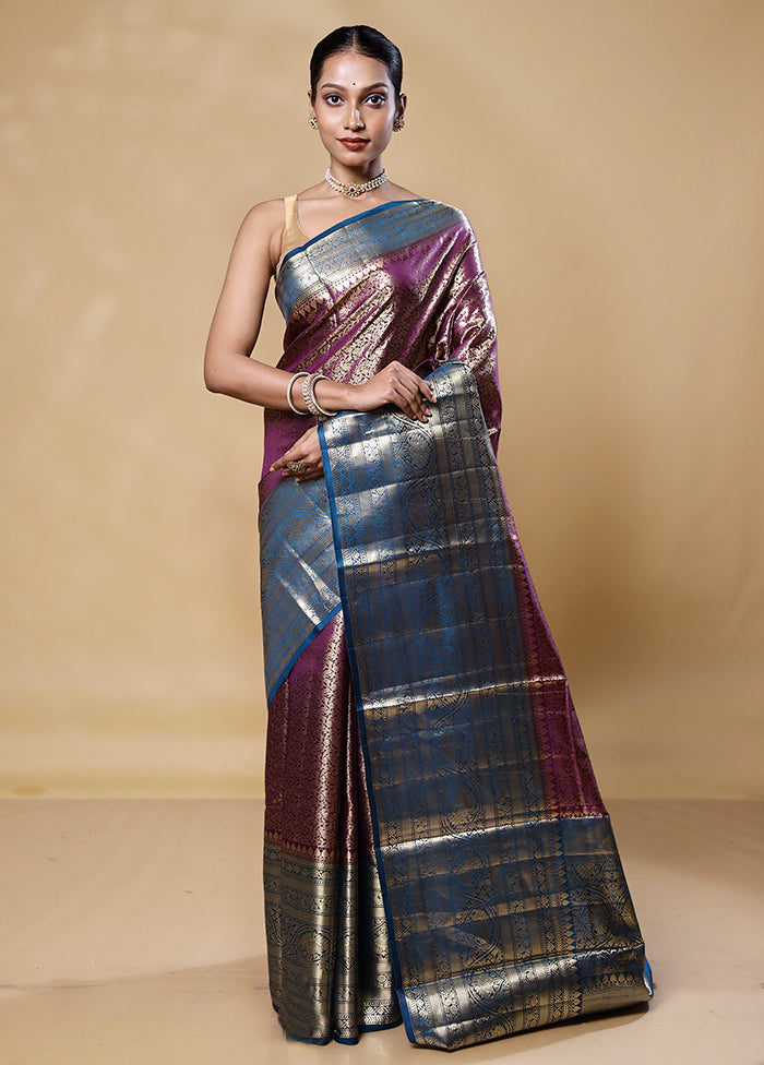 Violet Handloom Kora Pure Silk Saree With Blouse Piece Clearance Deals