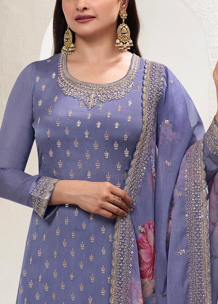 3 Pc Light Purple Semi Stitched Viscose Suit Set High Quality Cheap Pice