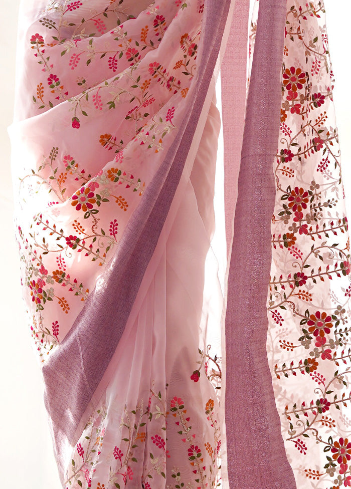 Pink Organza Saree With Blouse Piece Low Pice Sale Online