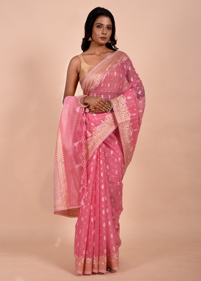 Pink Kora Silk Saree With Blouse Piece Free Shipping Genuine