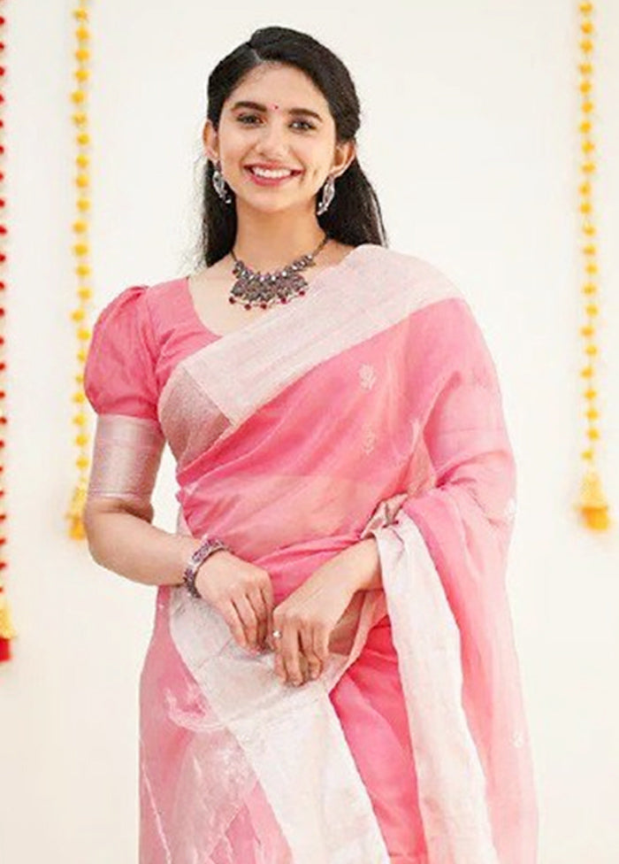 Pink Cotton Saree With Blouse Piece Discount Pices