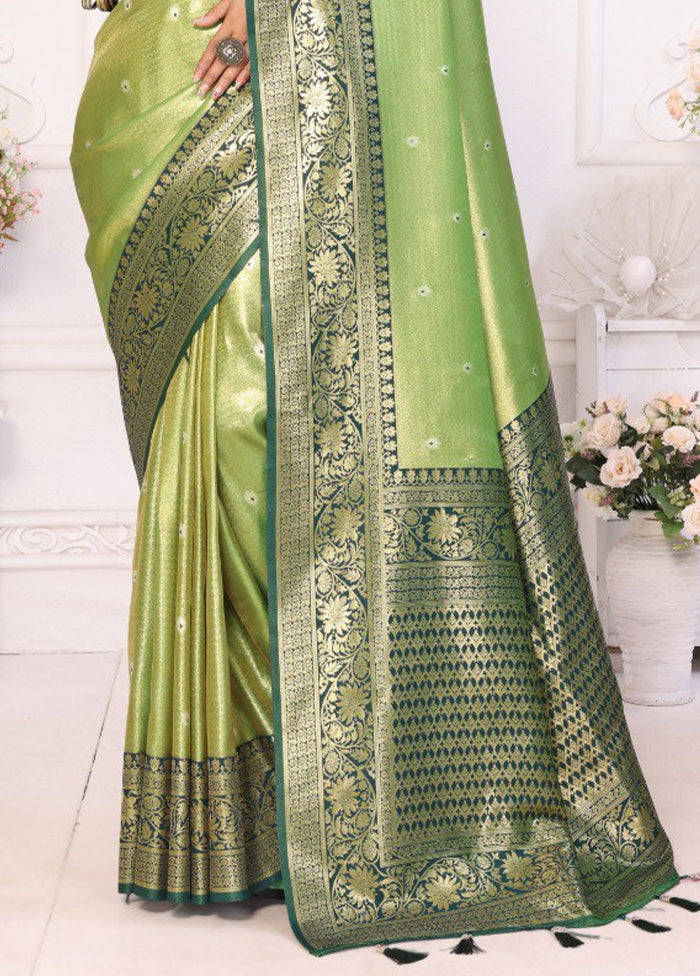 Pista Green Banarasi Silk Saree With Blouse Piece Cheap