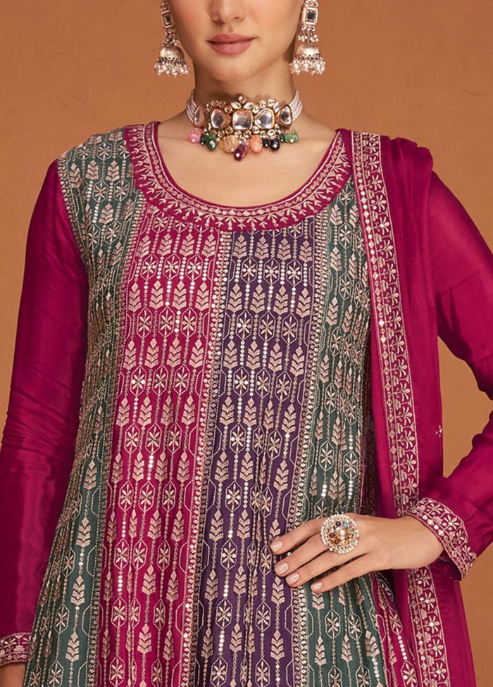 3 Pc Pink Semi Stitched Georgette Suit Set Cheap Sale Amazing Pice