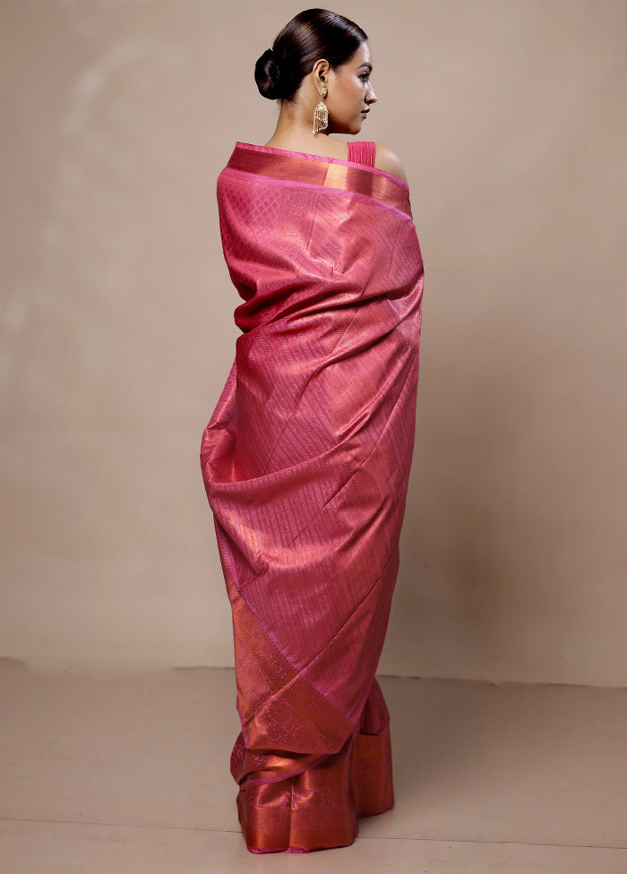 Pink Kanjivaram Silk Saree With Blouse Piece Cheap Sale Buy