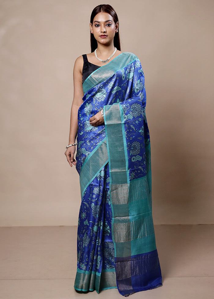 Blue Tussar Silk Saree With Blouse Piece Collections Cheap Pice