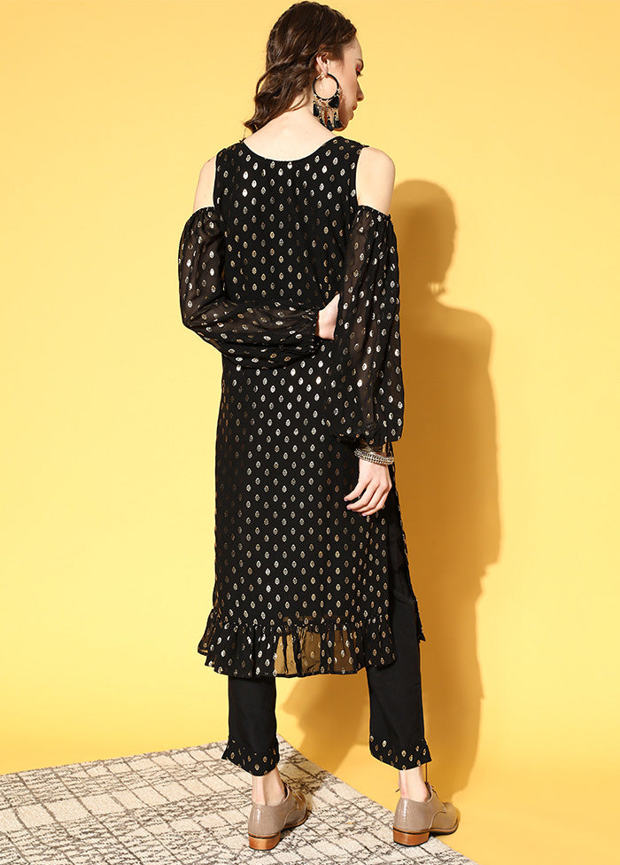 2 Pc Black Readymade Georgette Kurti Set Pictures Cheap Pice