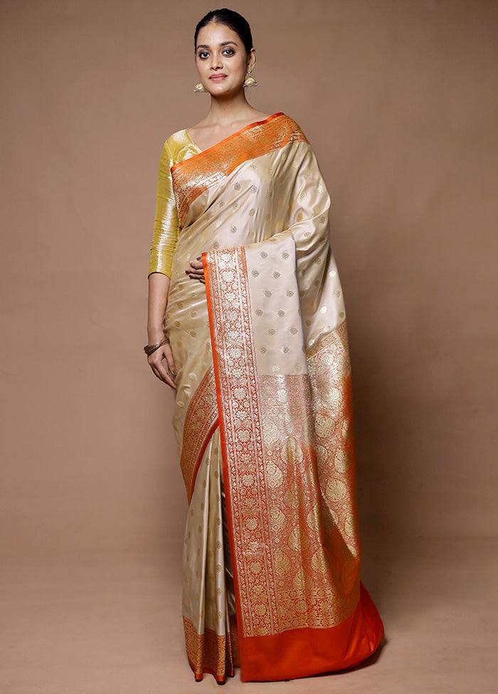 Cream Banarasi Silk Saree With Blouse Piece 2025 New Cheap Online