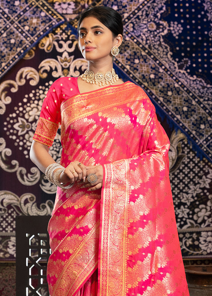 Pink Banarasi Silk Saree With Blouse Piece Discount Pay With Paypal