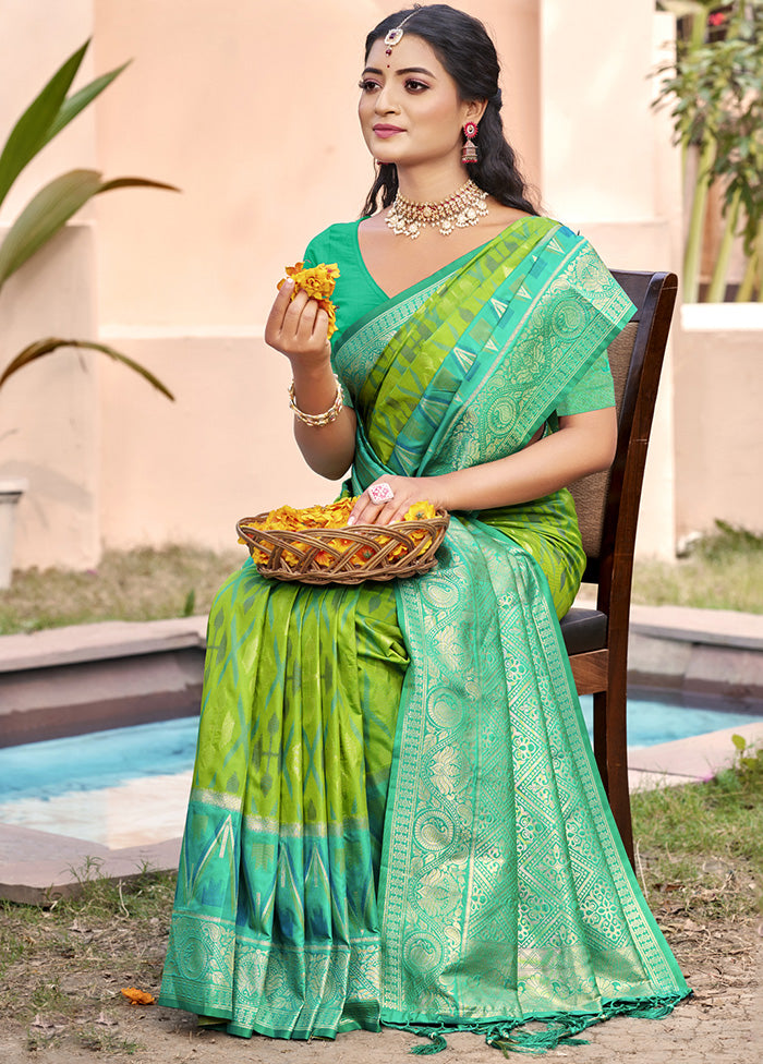 Green Spun Silk Saree With Blouse Piece Cheap Sale Get Authentic