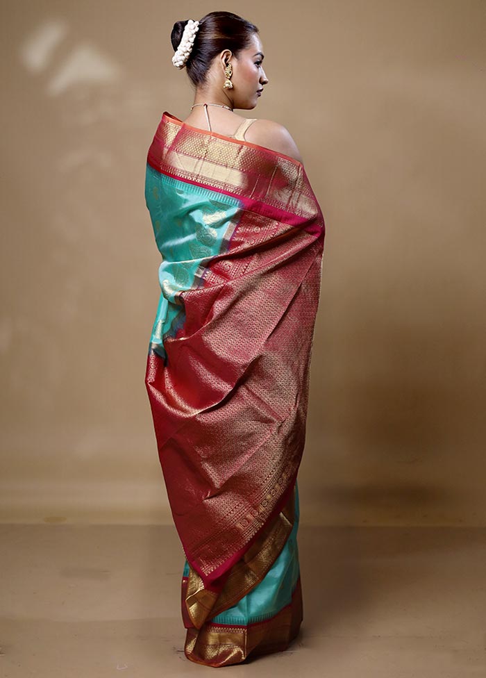 Blue Handloom Kanchipuram Pure Silk Saree With Blouse Piece Outlet Original