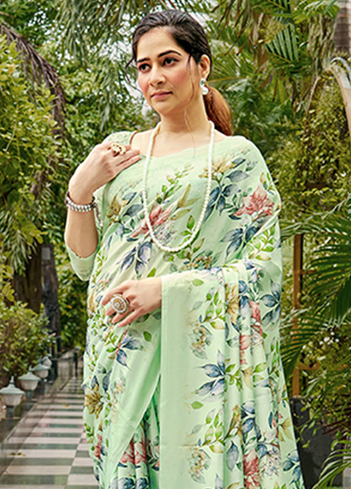 Pista Green Crepe Silk Saree With Blouse Piece Buy Cheap Cheapest