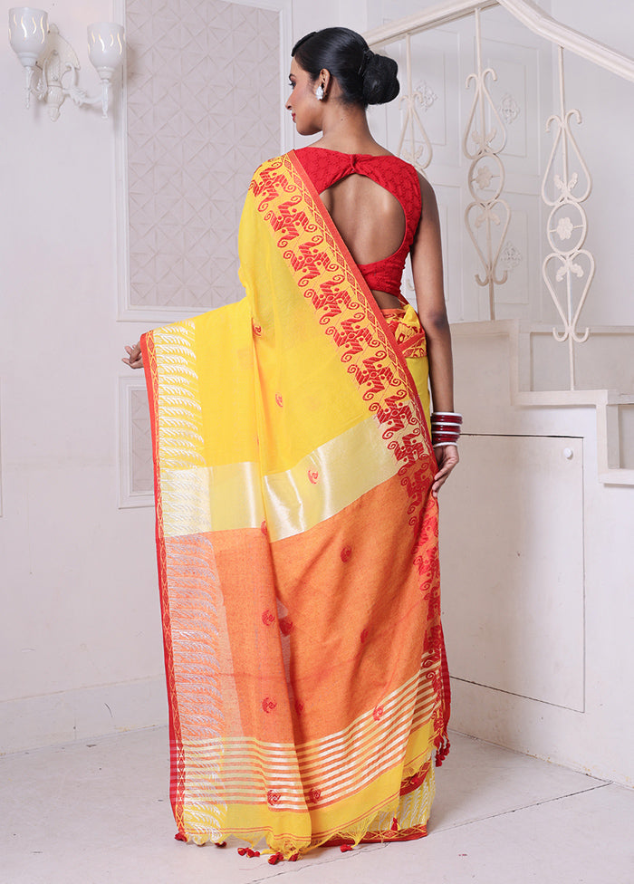 Yellow Cotton Saree With Blouse Piece Manchester Sale Online