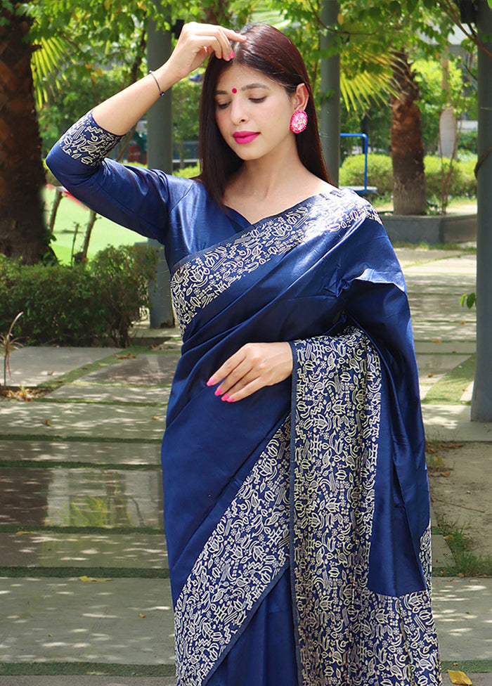 Blue Spun Silk Saree With Blouse Piece Manchester Great Sale Cheap Pice