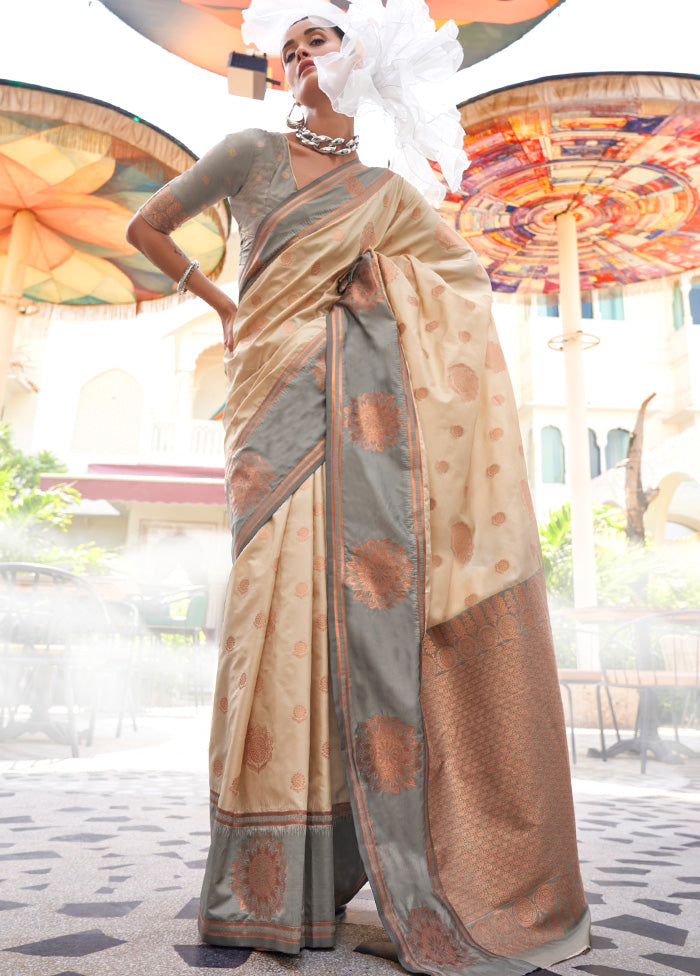 Cream Spun Silk Saree With Blouse Piece Buy Cheap Choice