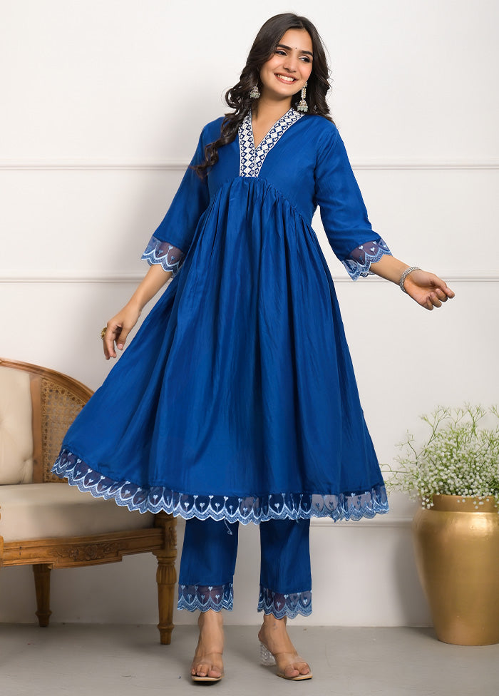 3 Pc Blue Readymade Silk Suit Set Free Shipping Original