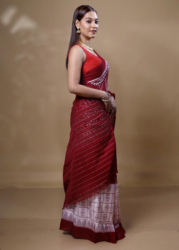 Red Pure Cotton Saree With Blouse Piece With Mastercard