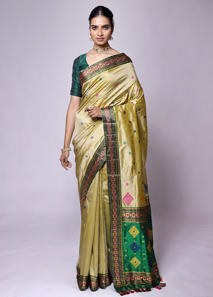 Green Handloom Assam Pure Silk Saree With Blouse Piece Cheap Sale Collections