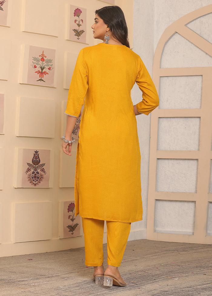 2 Pc Yellow Readymade Rayon Kurti Set Popular Online